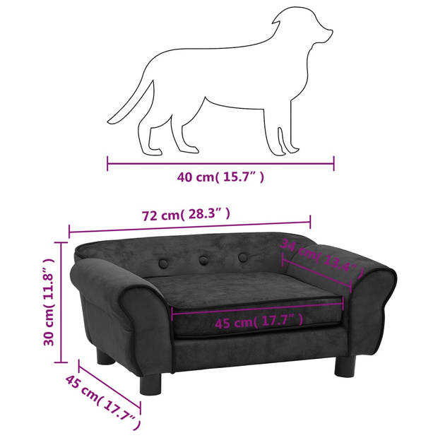 The Living Store Hondenbank Pluche - 72 x 45 x 30 cm - Dik gevoerd - Donkergrijs