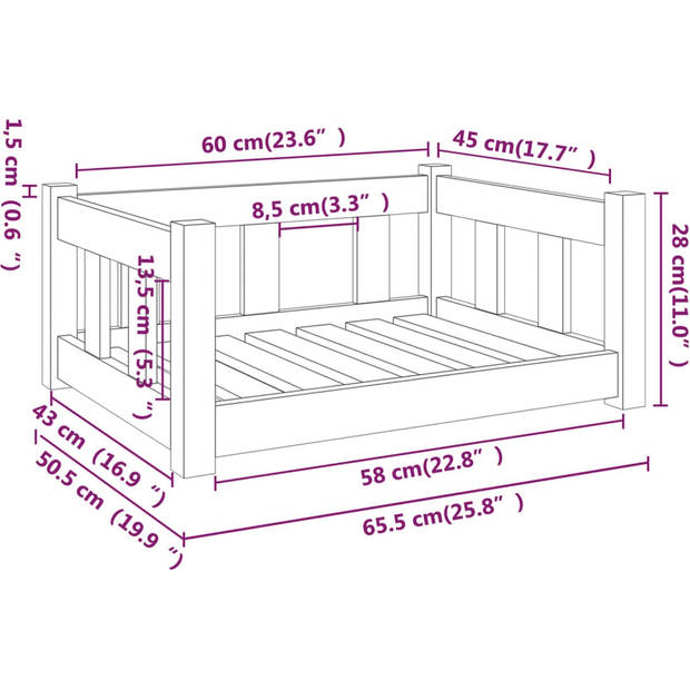 The Living Store Hondenmand - Grenenhout - 65.5 x 50.5 x 28 cm - Ondersteunende zijwanden