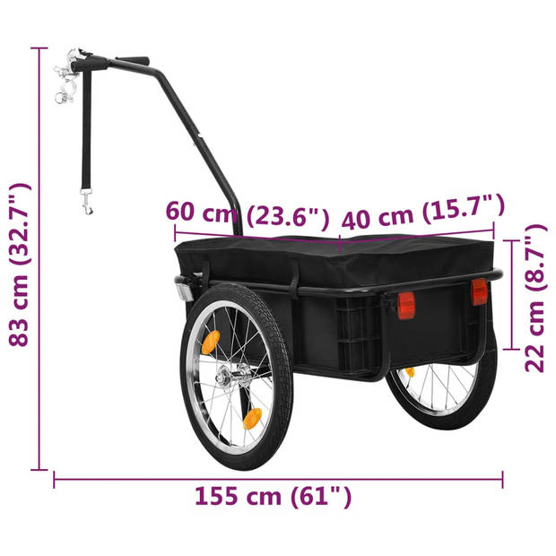 vidaXL Fietstrailer/trekwagen 155x60x83 cm staal zwart