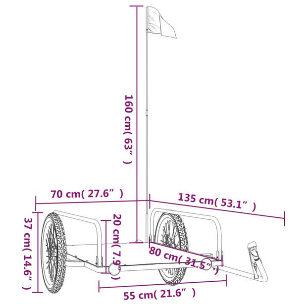 vidaXL Fietstrailer 135x70x37 cm ijzer zwart