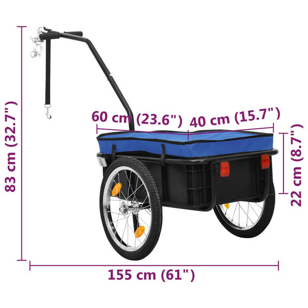 vidaXL Fietstrailer/trekwagen 155x60x83 cm staal blauw