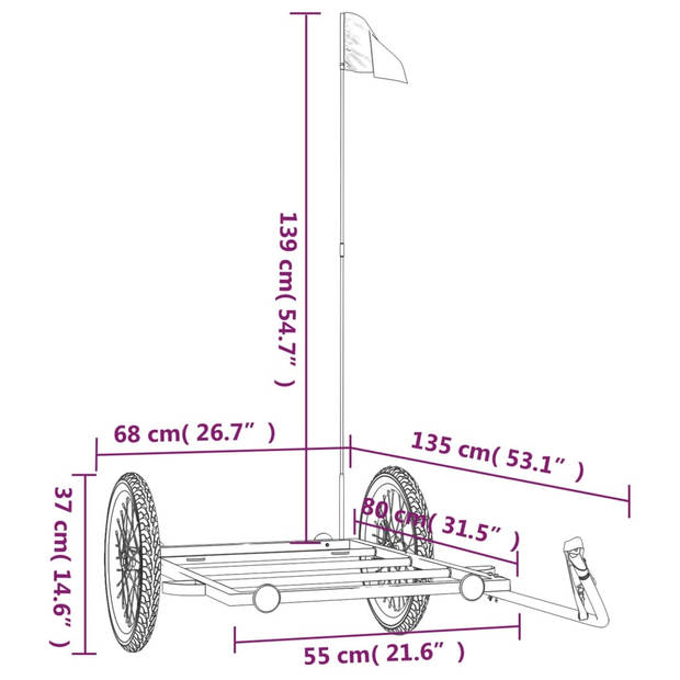 vidaXL Fietstrailer 135x68x37 cm ijzer zwart