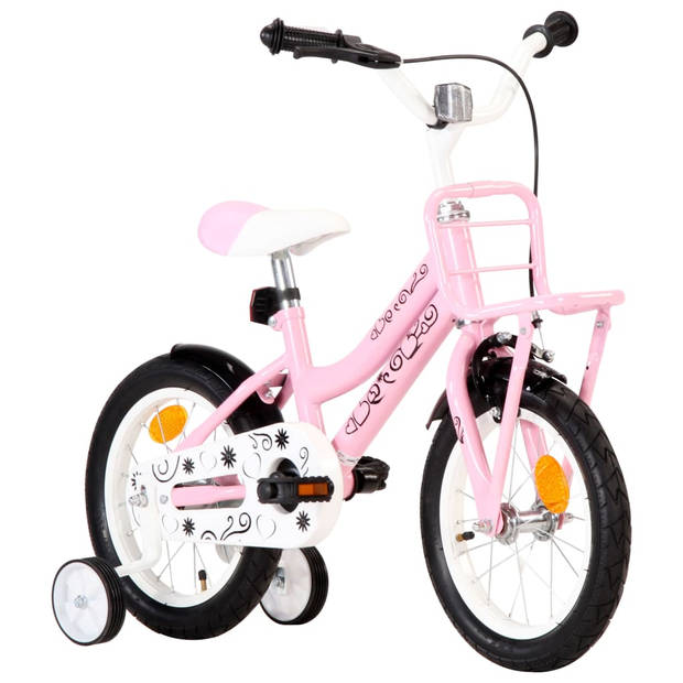 The Living Store Kinderfiets - 14 inch - wit en roze - MIG gelast stalen frame