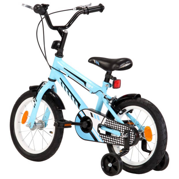 The Living Store Kinderfiets 14 inch - Zwart/Blauw - MIG Gelast Staal - verstelbaar zadel en stuur - met zijwieltjes