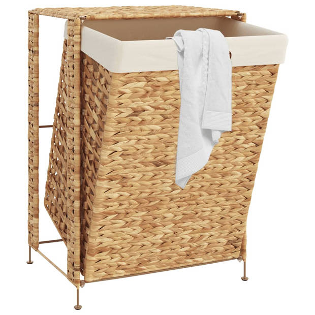 The Living Store Wasmand Waterhyacint - Rustieke Charme - 44x34x64 cm - Metalen Frame - Cremewitte Voering