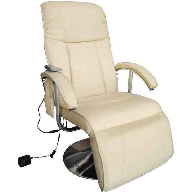 The Living Store Relaxfauteuil - Kunstleder - Massage en Verwarming - 66 x 96 x 102 cm - Crèmekleurig Zwart - Houten