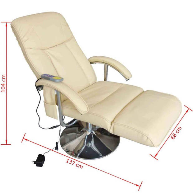 The Living Store Relaxfauteuil - Kunstleder - Massage en Verwarming - 66 x 96 x 102 cm - Crèmekleurig Zwart - Houten