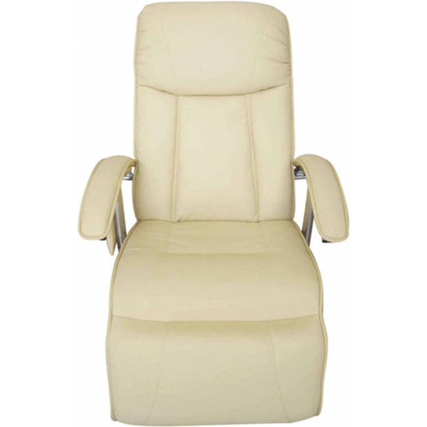 The Living Store Relaxfauteuil - Kunstleder - Massage en Verwarming - 66 x 96 x 102 cm - Crèmekleurig Zwart - Houten