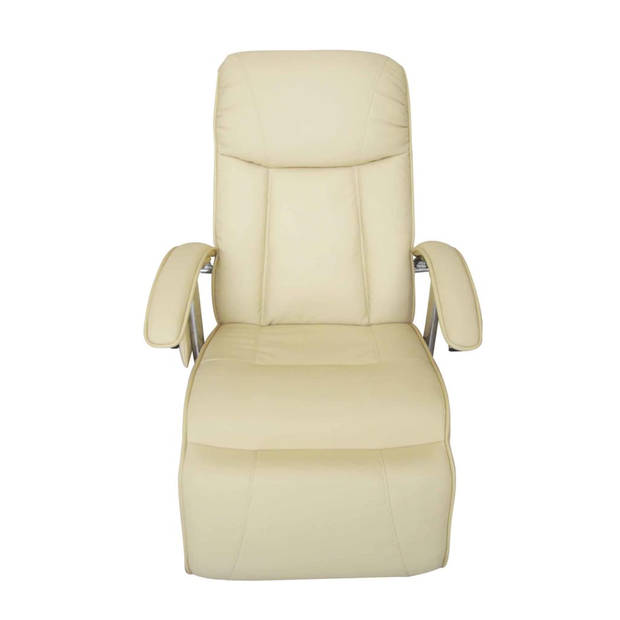 The Living Store Relaxfauteuil - Kunstleder - Massage en Verwarming - 66 x 96 x 102 cm - Crèmekleurig Zwart - Houten