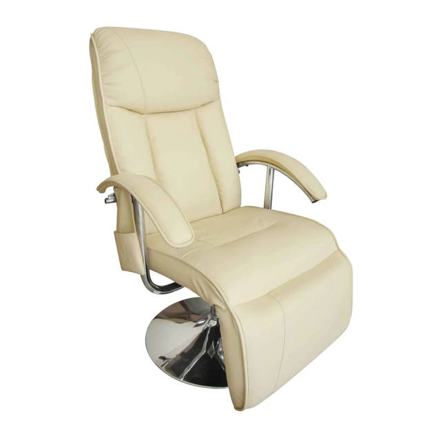 The Living Store Relaxfauteuil - Kunstleder - Massage en Verwarming - 66 x 96 x 102 cm - Crèmekleurig Zwart - Houten