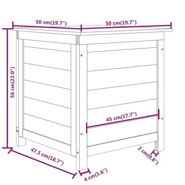 The Living Store Kussenbox - Opbergruimte voor tuin en terras - 50x50x56 cm - Massief vurenhout