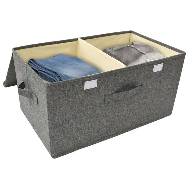 The Living Store Inklapbare opbergbox - 50 x 30 x 25 cm - antraciet stof - 2 vakken