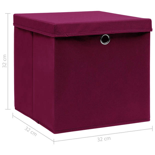 The Living Store Opbergbox - Inklapbaar - Donkerrood - 32 x 32 x 32 cm - Nonwoven stof