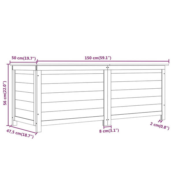 The Living Store Houten Kussenbox - 150x50x56 cm - Massief Vurenhout - Antraciet