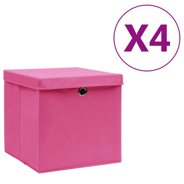 The Living Store opvouwbare opbergboxen - roze - nonwoven - 28x28x28 - set van 4