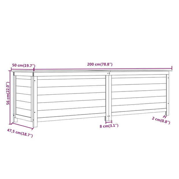 The Living Store Houten Kussenbox - Massief Vurenhout - 200 x 50 x 56 cm - Bruin