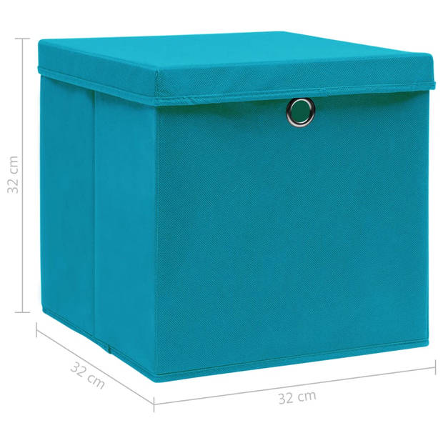 The Living Store Opbergboxen - 32 x 32 x 32 cm - Babyblauw - Nonwoven stof - Inklapbaar - Deksels inbegrepen