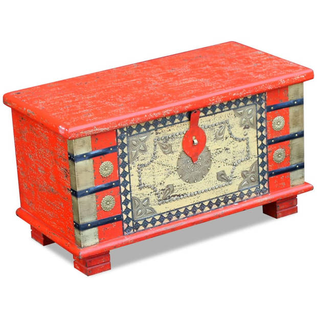 The Living Store Indische Opslagkist - 80x40x45cm - Handgemaakt - Mangohout - Rood