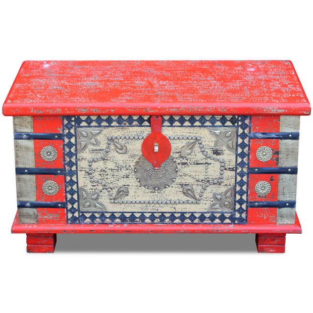 The Living Store Indische Opslagkist - 80x40x45cm - Handgemaakt - Mangohout - Rood