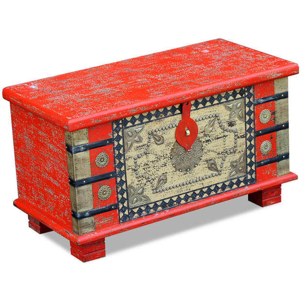 The Living Store Indische Opslagkist - 80x40x45cm - Handgemaakt - Mangohout - Rood