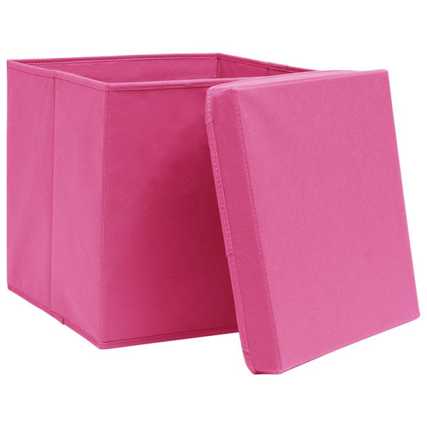 The Living Store Opbergboxen - Roze Nonwoven Stof - 32x32x32 cm - Inklapbaar - Met deksels - Levering bevat 10 stuks