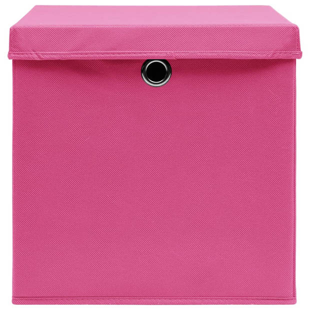 vidaXL Opbergboxen met deksel 4 st 32x32x32 cm stof roze