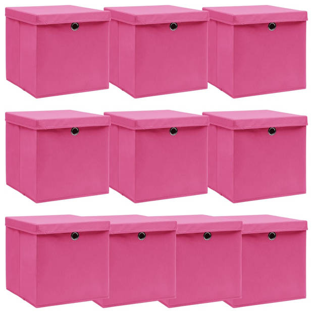 The Living Store Opbergboxen - Roze Nonwoven Stof - 32x32x32 cm - Inklapbaar - Met deksels - Levering bevat 10 stuks