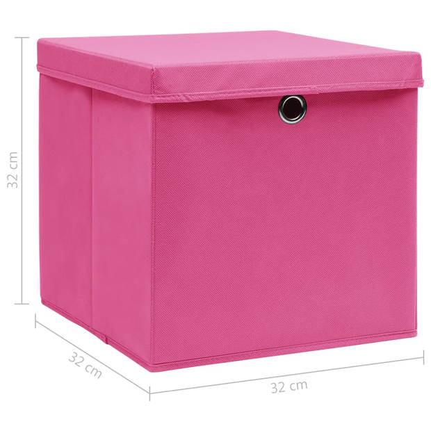 The Living Store Opbergboxen - Roze Nonwoven Stof - 32x32x32 cm - Inklapbaar - Met deksels - Levering bevat 10 stuks