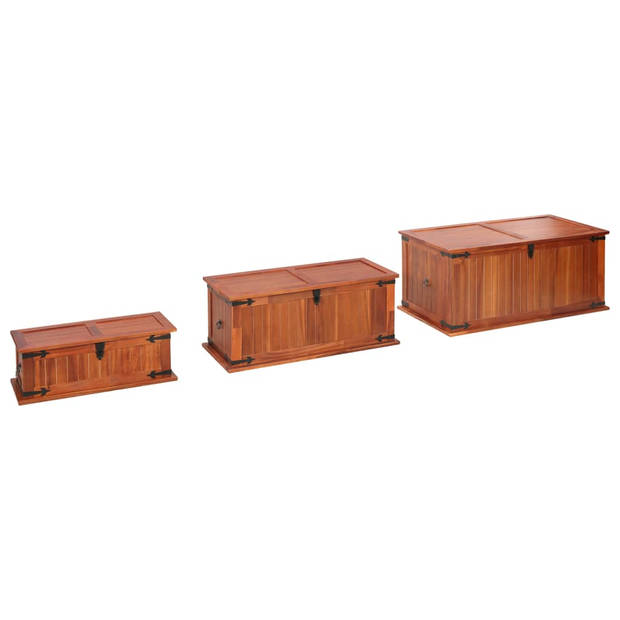 The Living Store Opbergkist Acaciahout - Set van 3 - Bruin - 90 x 45 x 40 cm / 79 x 34 x 32 cm / 60 x 25 x 22 cm