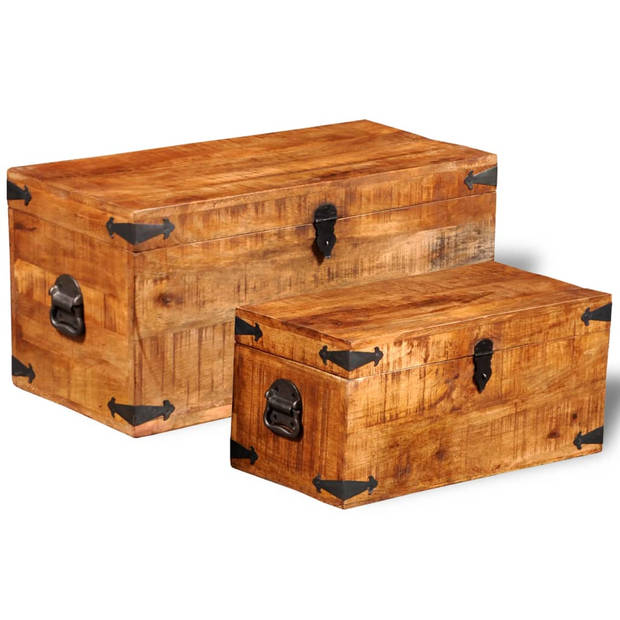 The Living Store Opbergkisten set - Hout - 70x35x35 cm - 58x28x28 cm - Handgemaakt - massief mangohout