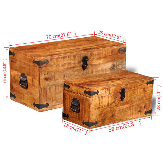 The Living Store Opbergkisten set - Hout - 70x35x35 cm - 58x28x28 cm - Handgemaakt - massief mangohout