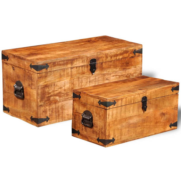 The Living Store Opbergkisten set - Hout - 70x35x35 cm - 58x28x28 cm - Handgemaakt - massief mangohout