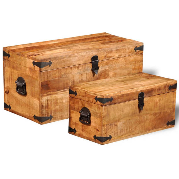 The Living Store Opbergkisten set - Hout - 70x35x35 cm - 58x28x28 cm - Handgemaakt - massief mangohout