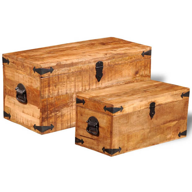 The Living Store Opbergkisten set - Hout - 70x35x35 cm - 58x28x28 cm - Handgemaakt - massief mangohout