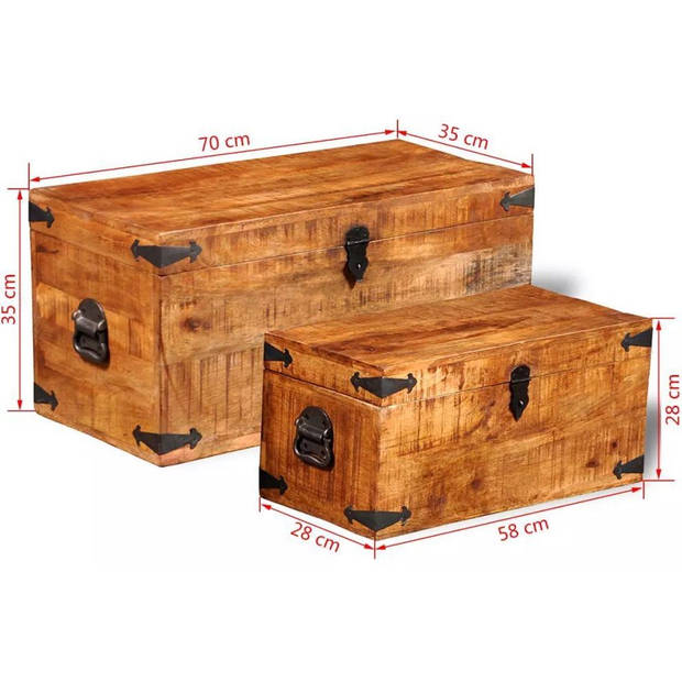 The Living Store Opbergkisten set - Hout - 70x35x35 cm - 58x28x28 cm - Handgemaakt - massief mangohout