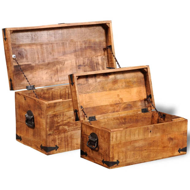 The Living Store Opbergkisten set - Hout - 70x35x35 cm - 58x28x28 cm - Handgemaakt - massief mangohout