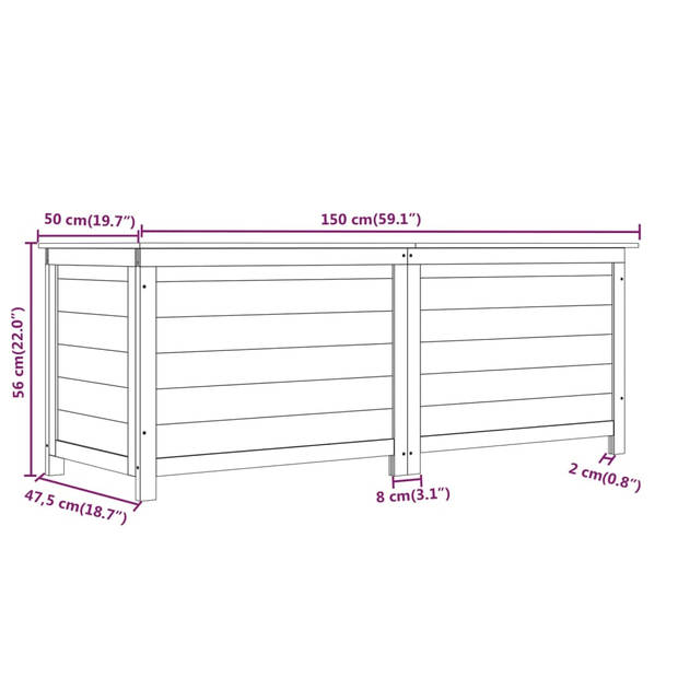 The Living Store Houten Kussenbox - Massief Vurenhout - 150 x 50 x 56 cm - Opbergruimte