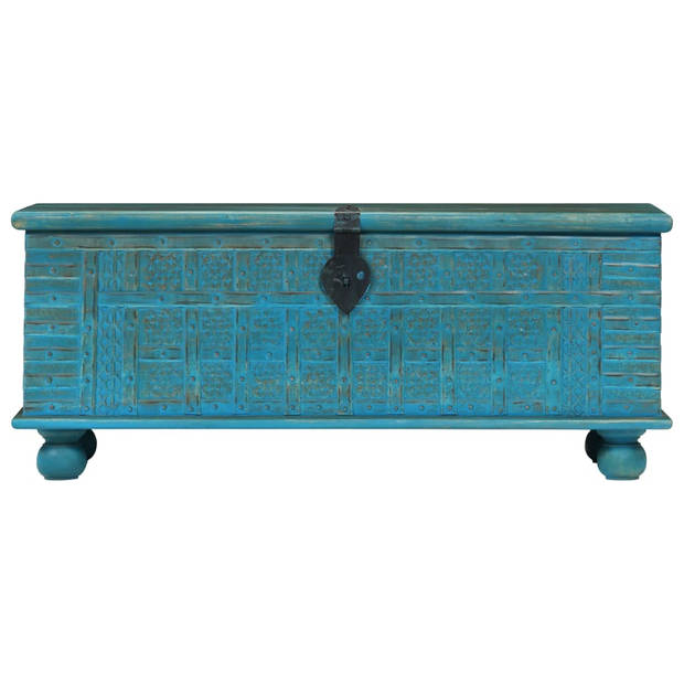 The Living Store Opbergkist Retro-Blauw Massief Mangohout 100x40x41cm