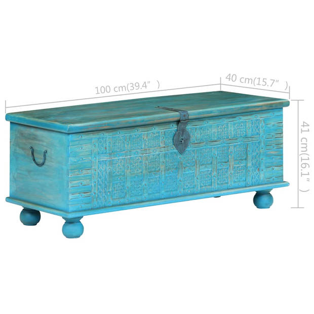 The Living Store Opbergkist Retro-Blauw Massief Mangohout 100x40x41cm