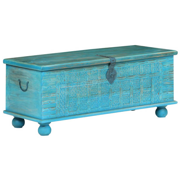 The Living Store Opbergkist Retro-Blauw Massief Mangohout 100x40x41cm