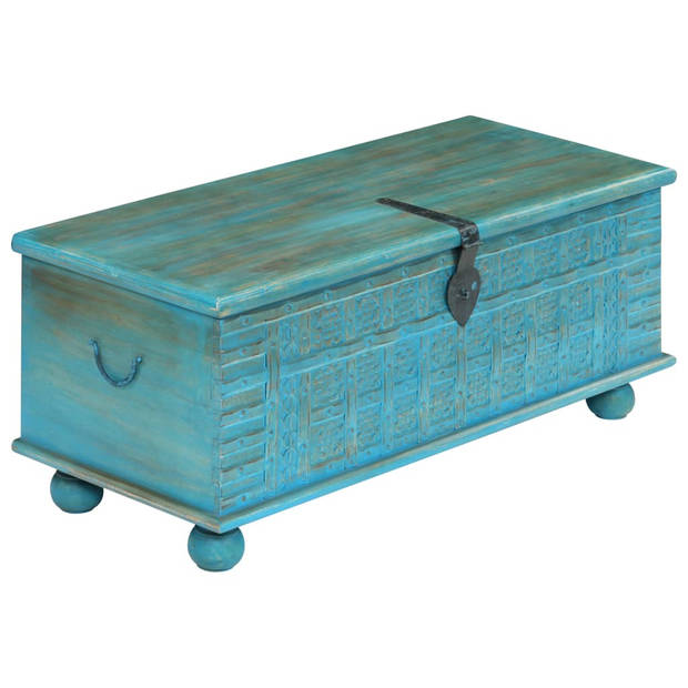 The Living Store Opbergkist Retro-Blauw Massief Mangohout 100x40x41cm