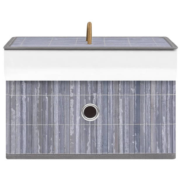 The Living Store Opbergbox - Bamboe en geweven stof - 31x31x20 cm - Grijs