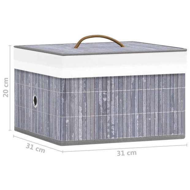 The Living Store Opbergbox - Bamboe en geweven stof - 31x31x20 cm - Grijs