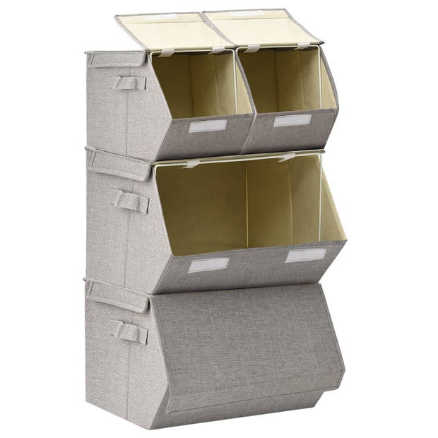 The Living Store Opbergboxen - Set van 2 grote en 2 kleine - Grijs - Inklapbaar - Gemakkelijk te gebruiken