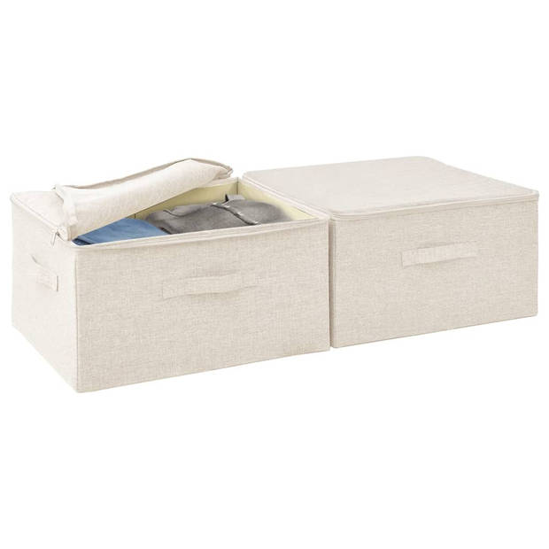 The Living Store Opbergbox - Inklapbaar - Stof - 43 x 34 x 23 cm - Crème - Set van 2