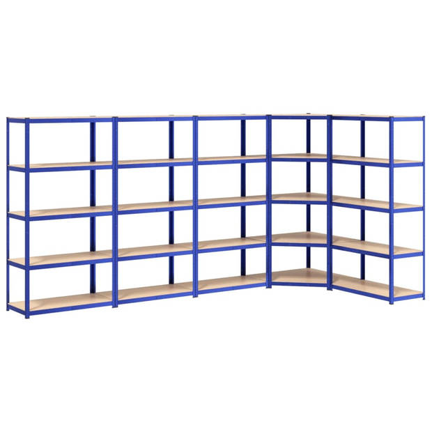 The Living Store Opbergrekken - blauw - 100 x 50 x 200 cm - Draagvermogen 875 kg - Inclusief 4x rechthoekig schap en 1x