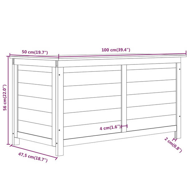 The Living Store Houten Kussenbox - 100x50x56 cm - Antraciet - Massief Vurenhout