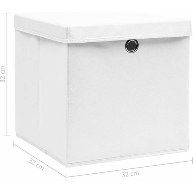 The Living Store Inklapbare opbergboxen - Set van 10 - 32 x 32 x 32 cm - Wit - Nonwoven stof