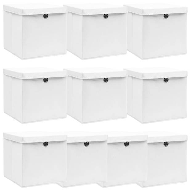 The Living Store Inklapbare opbergboxen - Set van 10 - 32 x 32 x 32 cm - Wit - Nonwoven stof