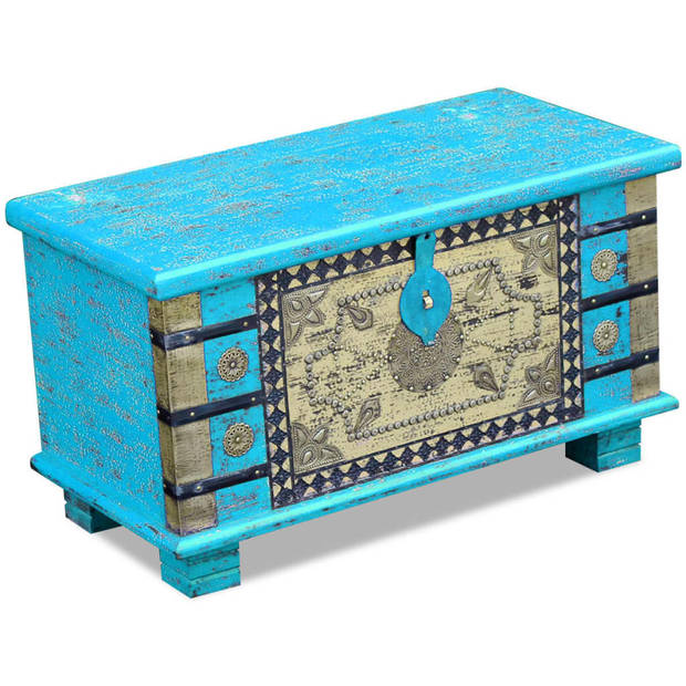 The Living Store Opslagkist - Indische - 80 x 40 x 45 cm - Mangohout - Blauw